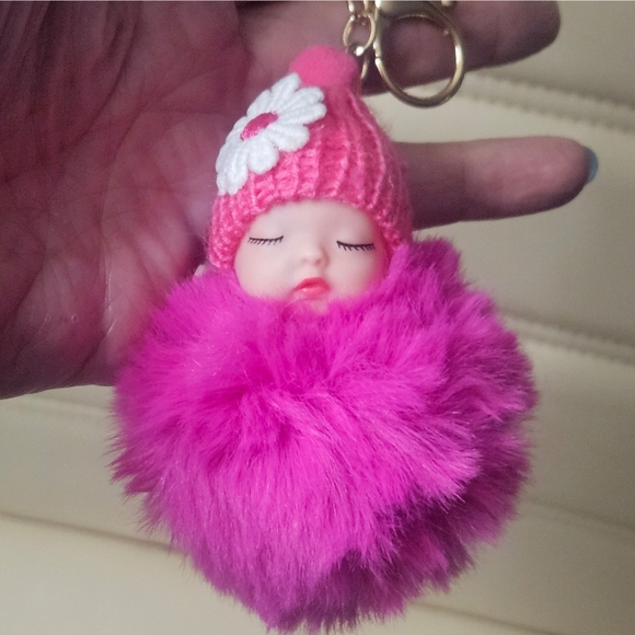 PICK YOUR COLOR NWT Sleeping Baby Doll Pom Pom Keychain - Picture 6 of 9